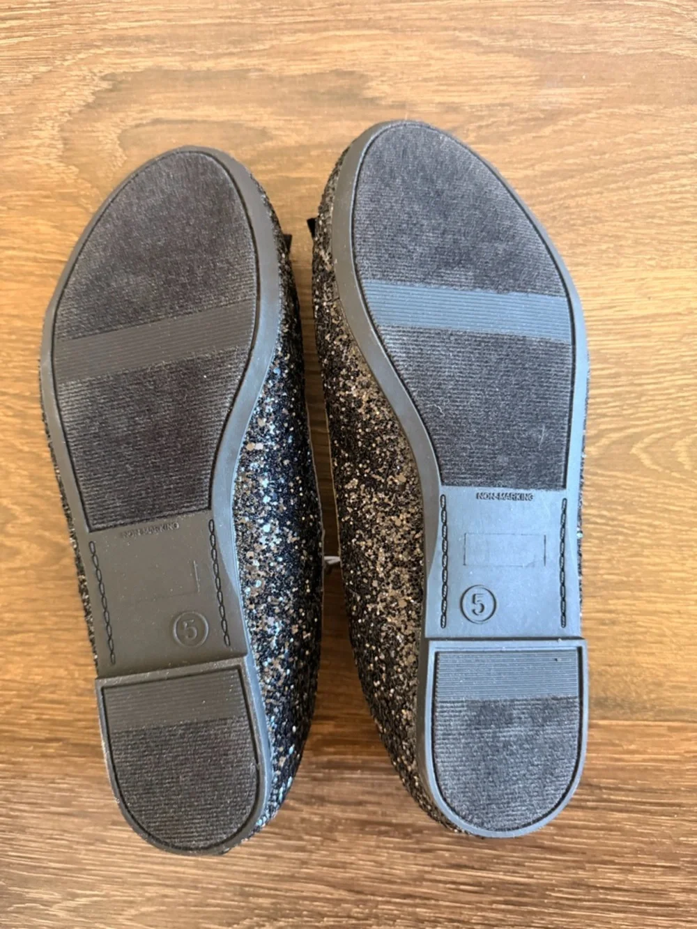 Cat & Jack Girls Black Glitter Bow Flats Toddler Sz 5 NWT